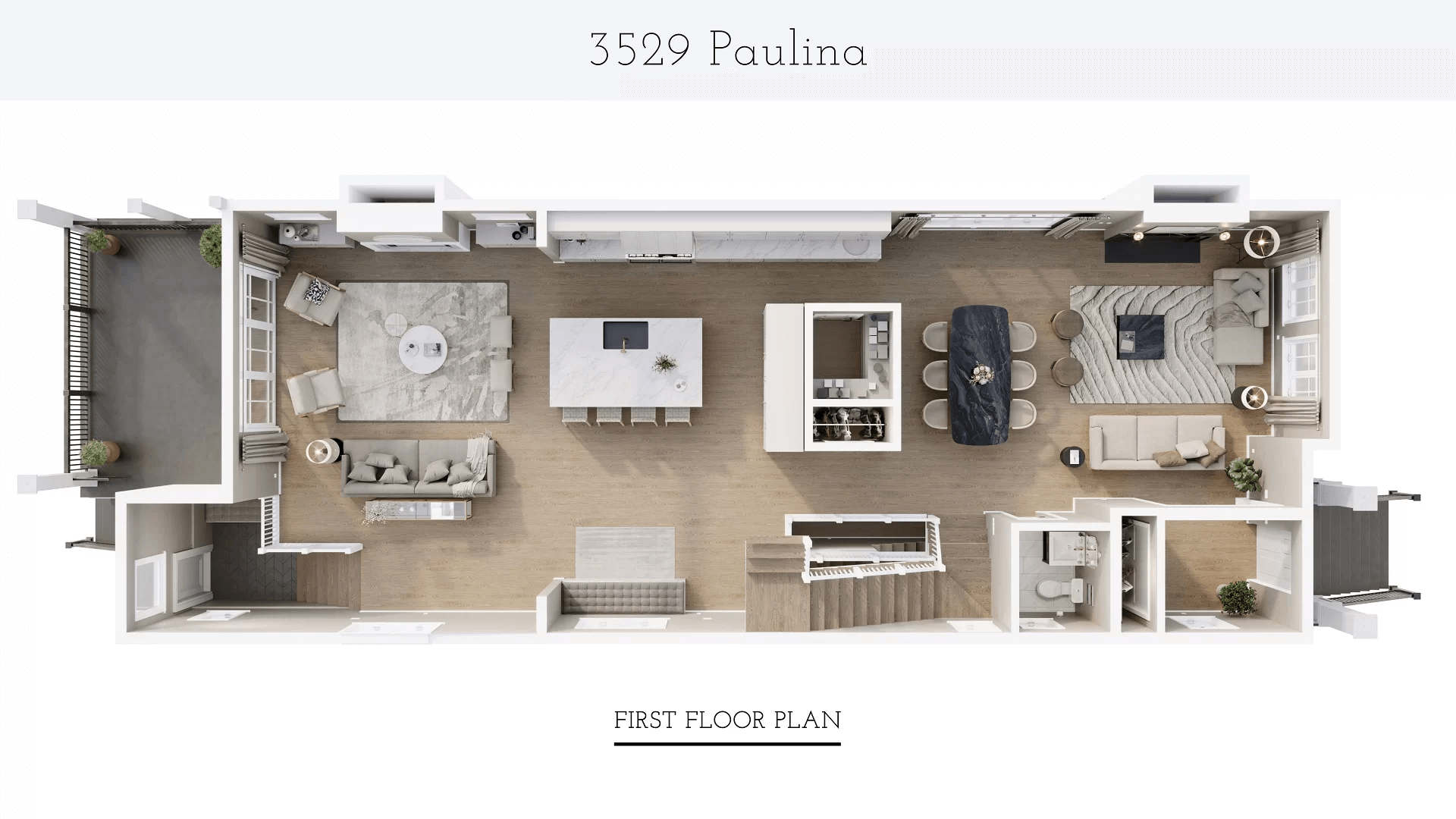 Single-family home 3D floor plan — photoreal layout CGI