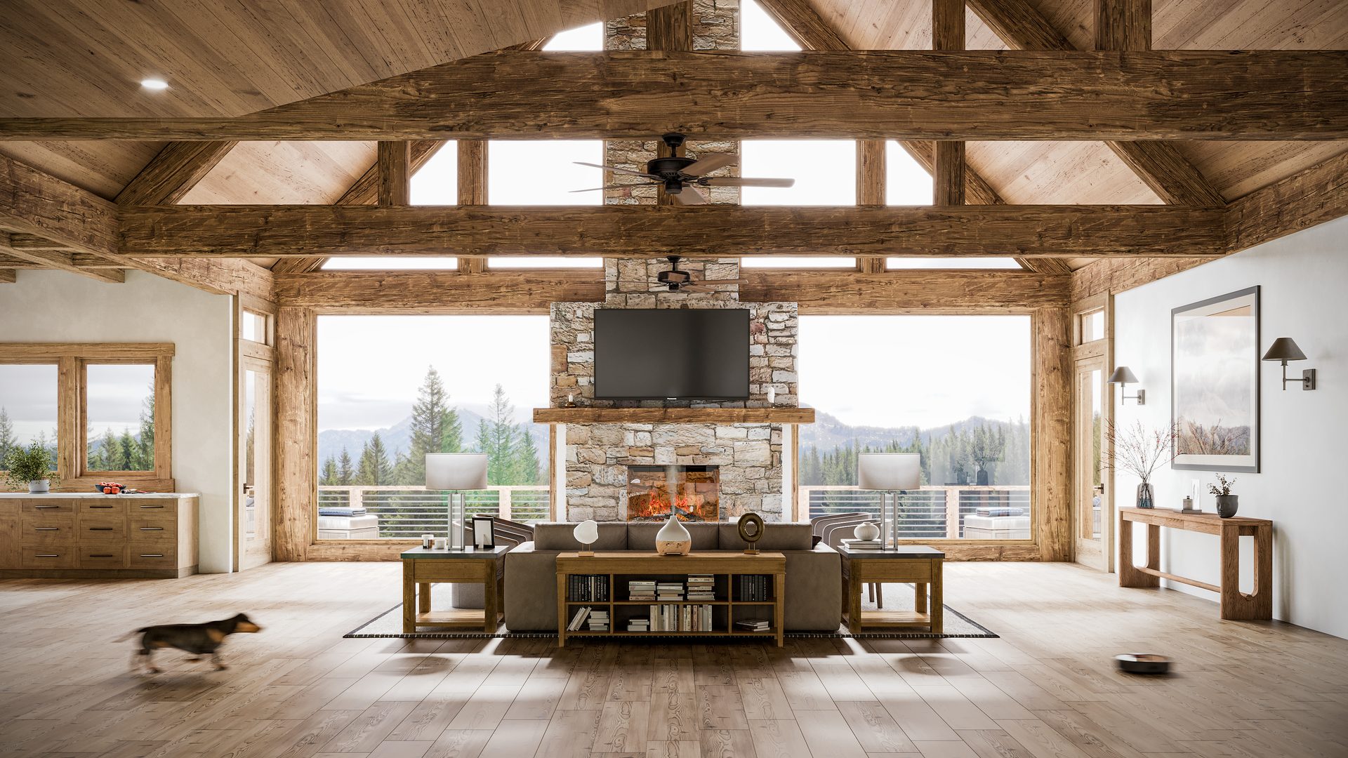 3D Rendering of a Rustic Living Room