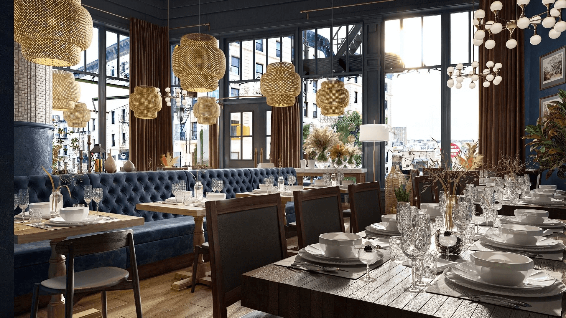 Restaurant Interior Rendering: Angle View