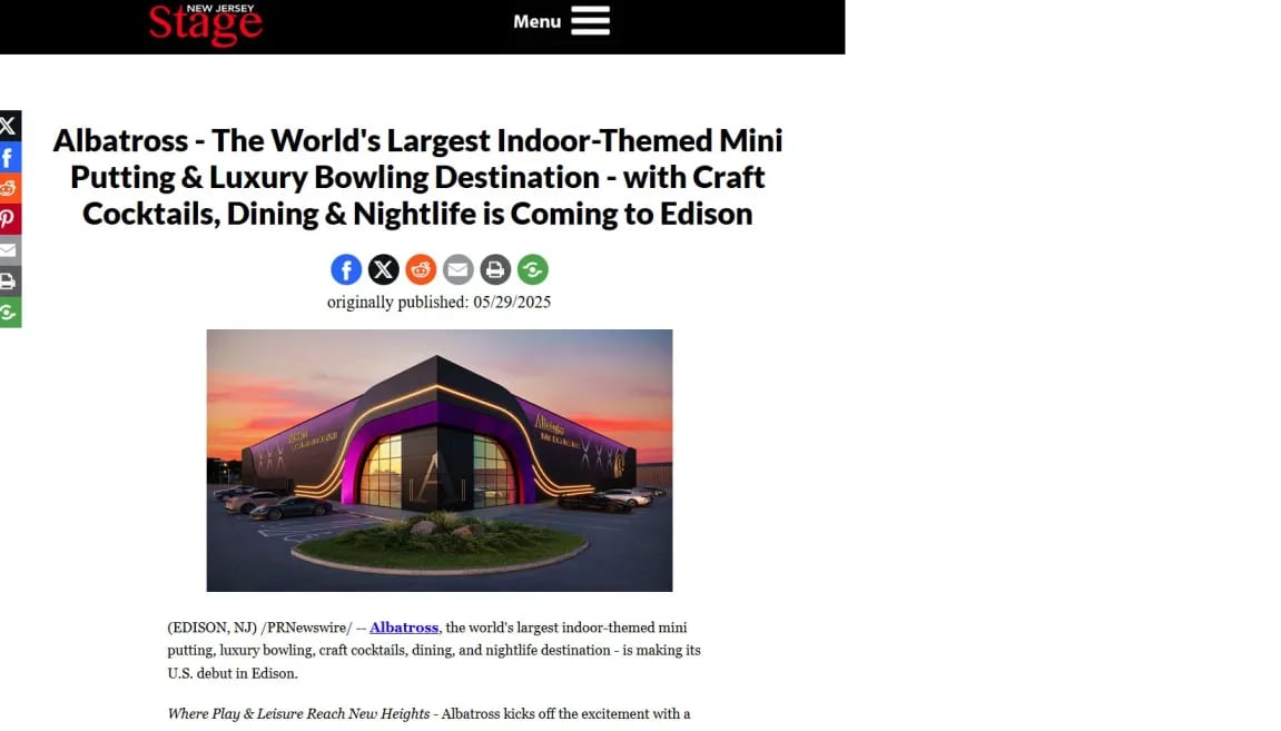 Entertainment Center Visualization Featured On New Jersey Stage A 3D exterior rendering of the Albatross venue shown in an online article from New Jersey Stage