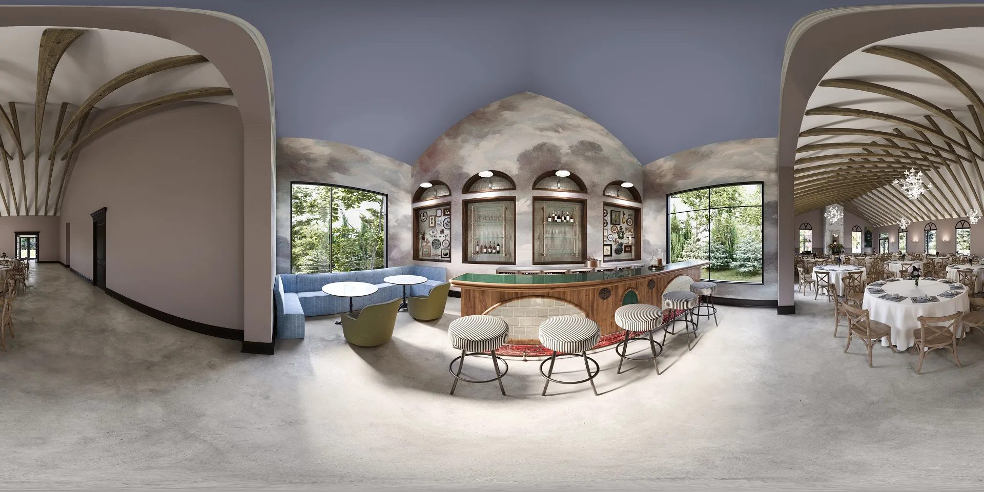 360 panorama architectural rendering — event space CGI