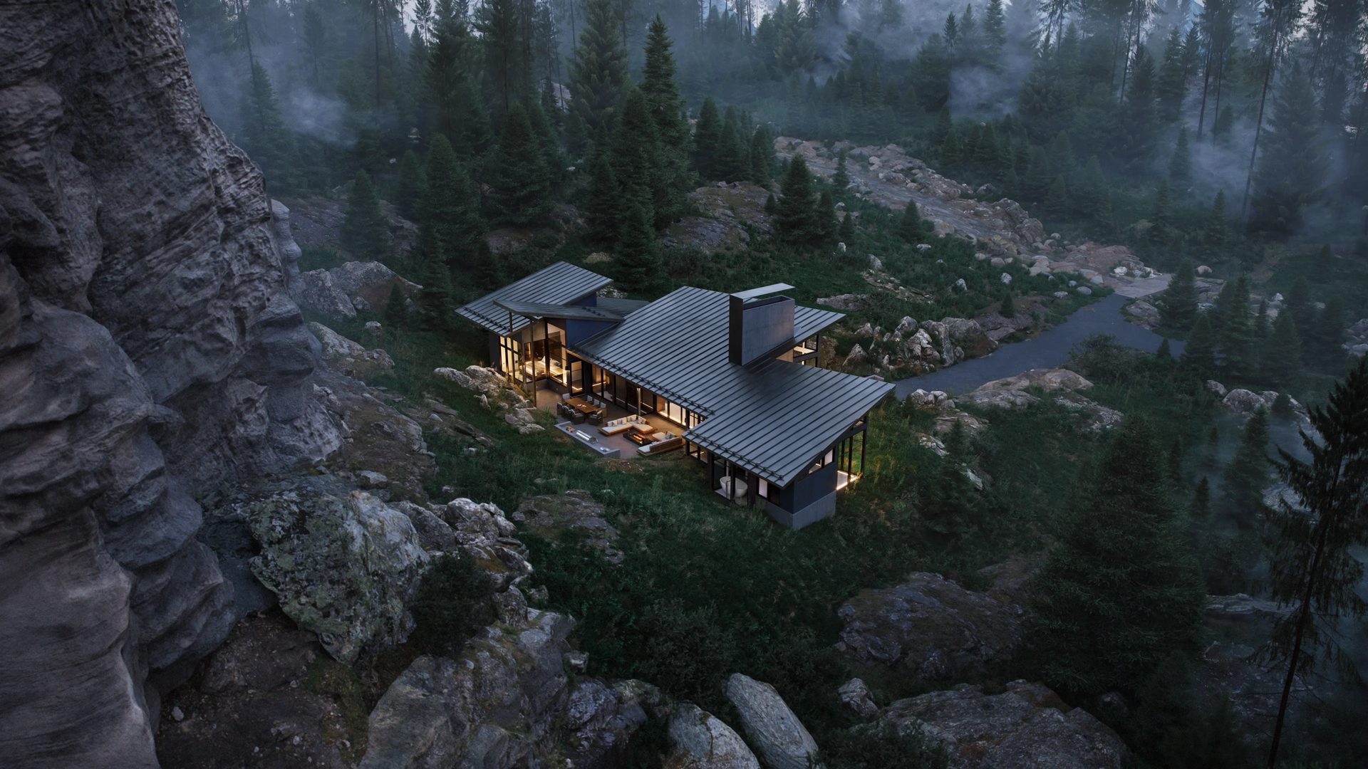 3D Rendering of Mountain Retreat Contrast Scene