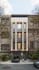 3D architectural rendering of a modern townhouse facade with tall windows and stone detailing in New York City