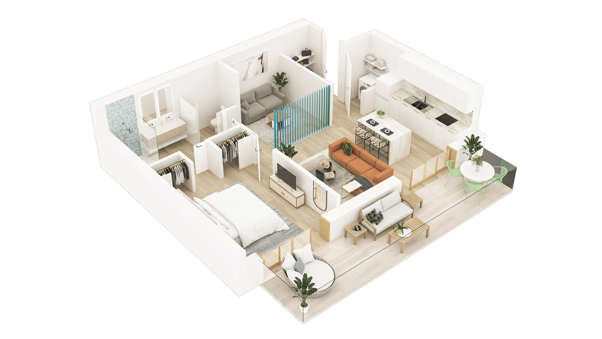 3D floor plan rendering for an apartment in Montreal