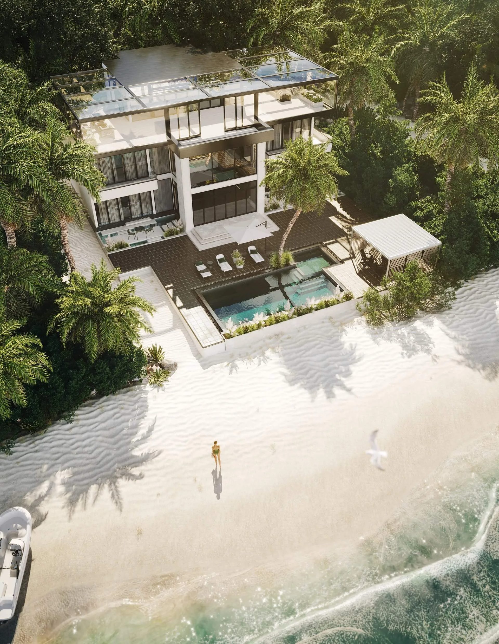 3D rendering of a Florida estate exterior from above