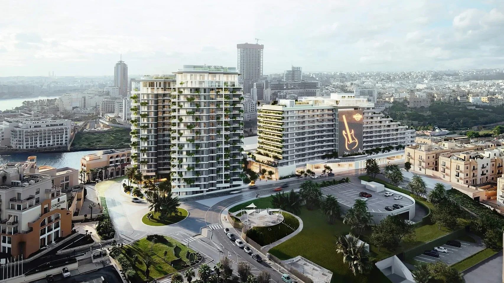 Aerial 3D rendering of a residential development