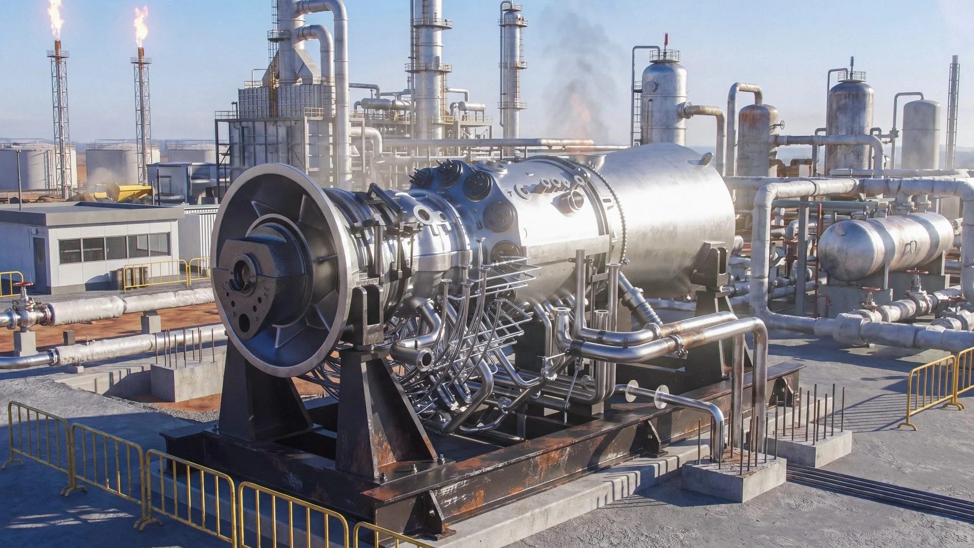 Gas turbine facility 3D rendering, site exterior view