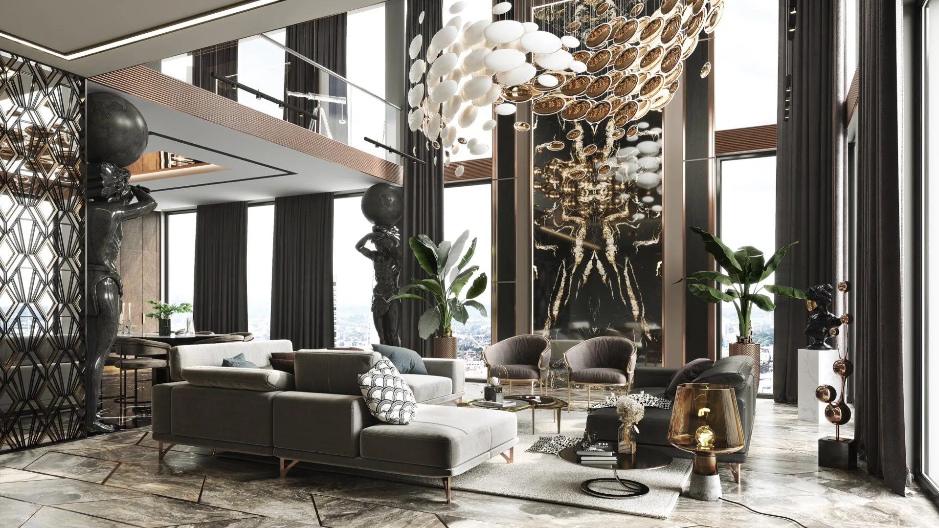 Luxury interior 3D rendering with premium materials and finishes