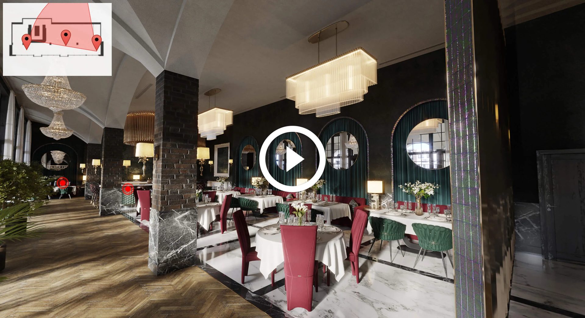 360 virtual tour of a restaurant interior vaulted dining hall