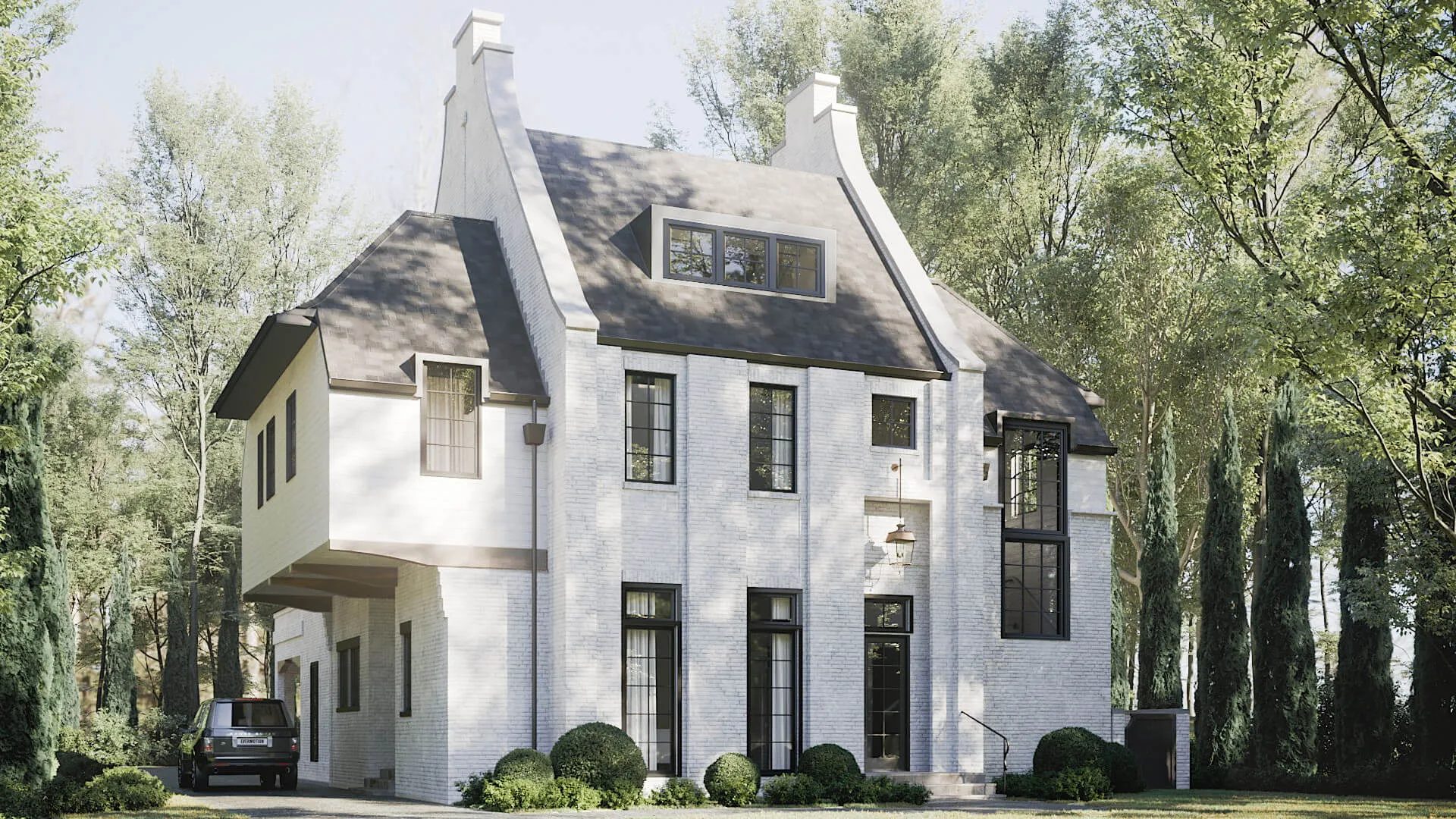 Architectural rendering of a modern family house as a hero image