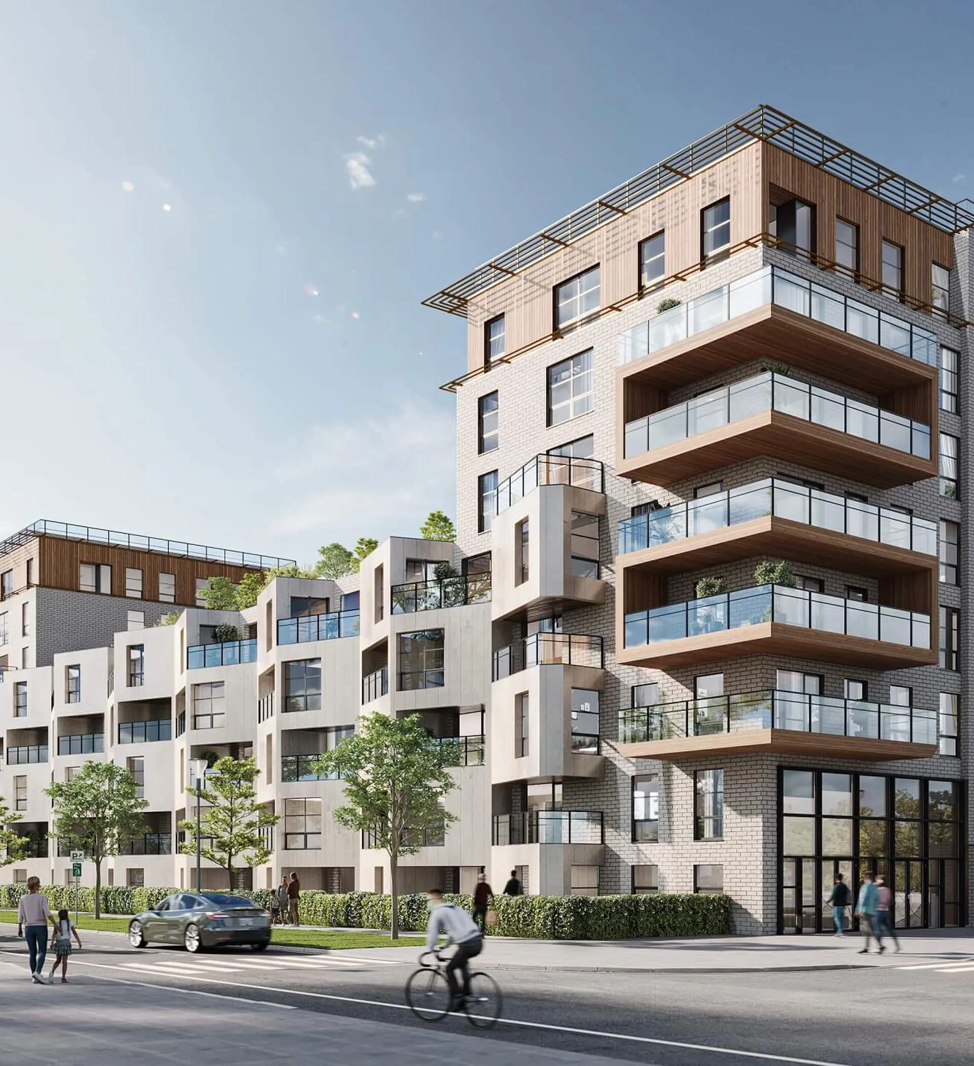 3D rendering of a mid-rise residential building for a property developer