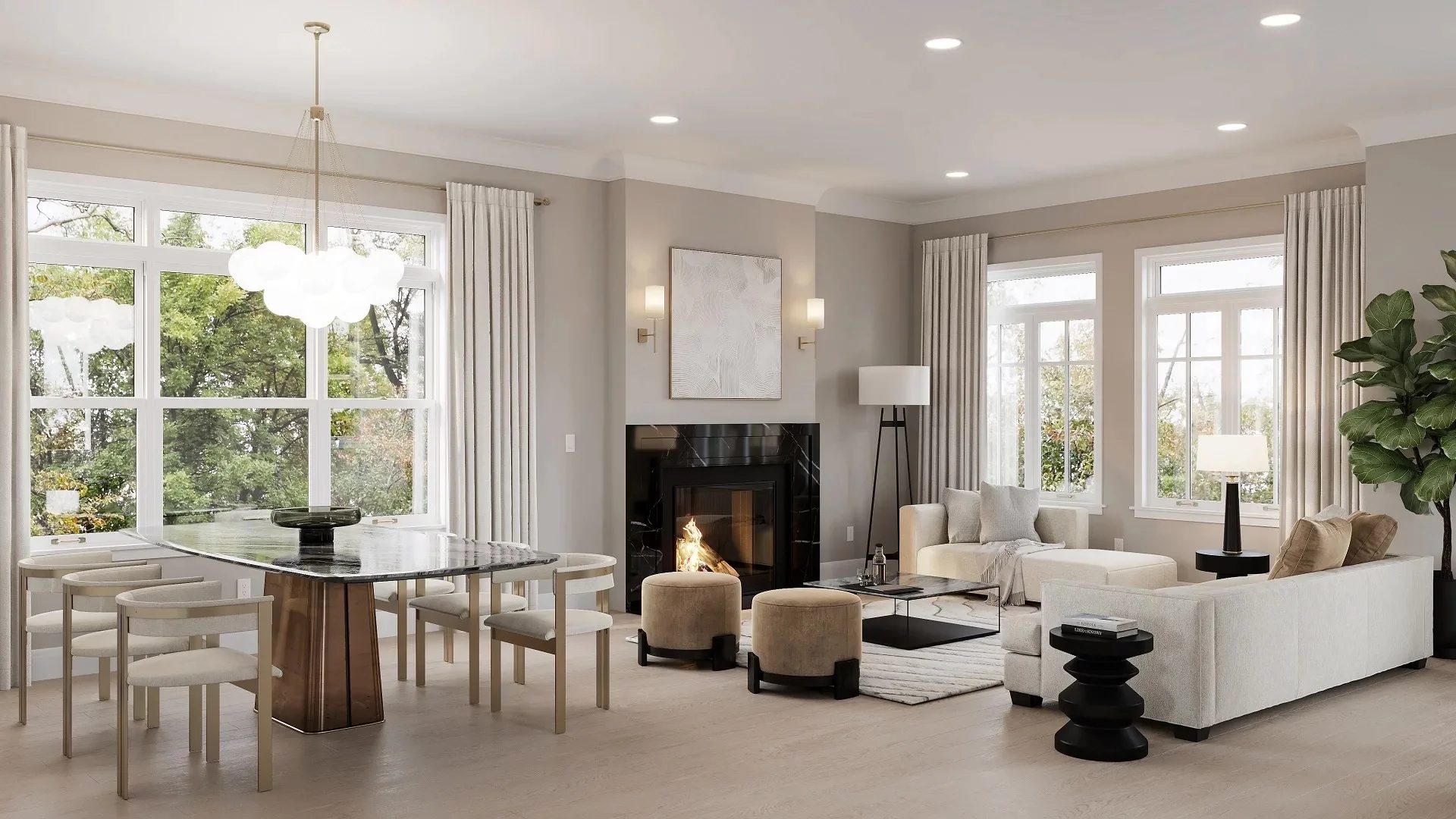Interior rendering of a single family house from a case study