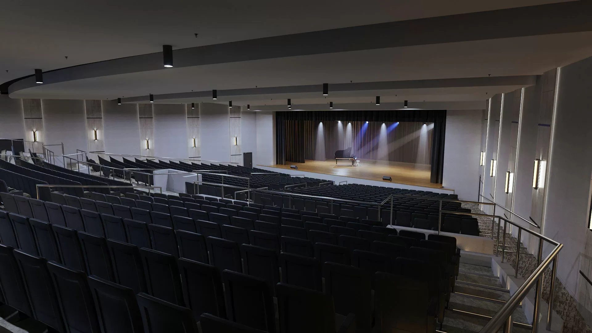 Photorealistic 3D architectural animation of a theater interior