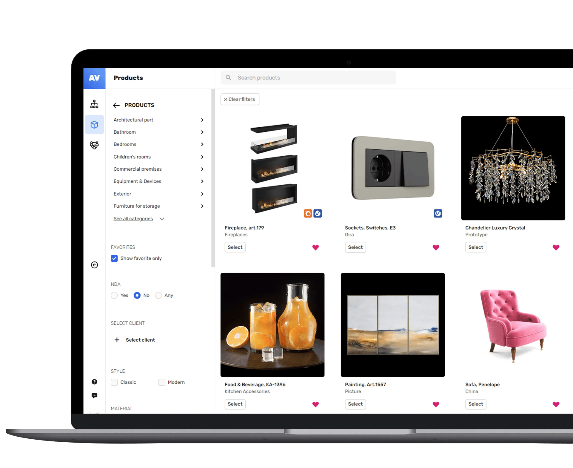 Cinemagraph website portfolio: a product catalogue with furniture and lighting open on a laptop