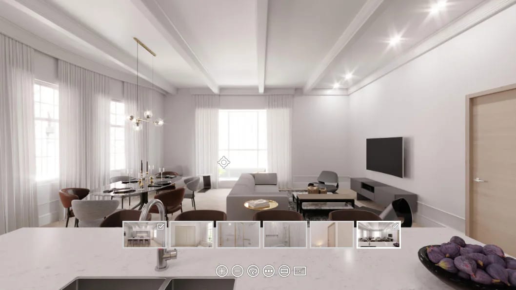 Condo 3D tour: modern living and dining room of a Canadian apartment