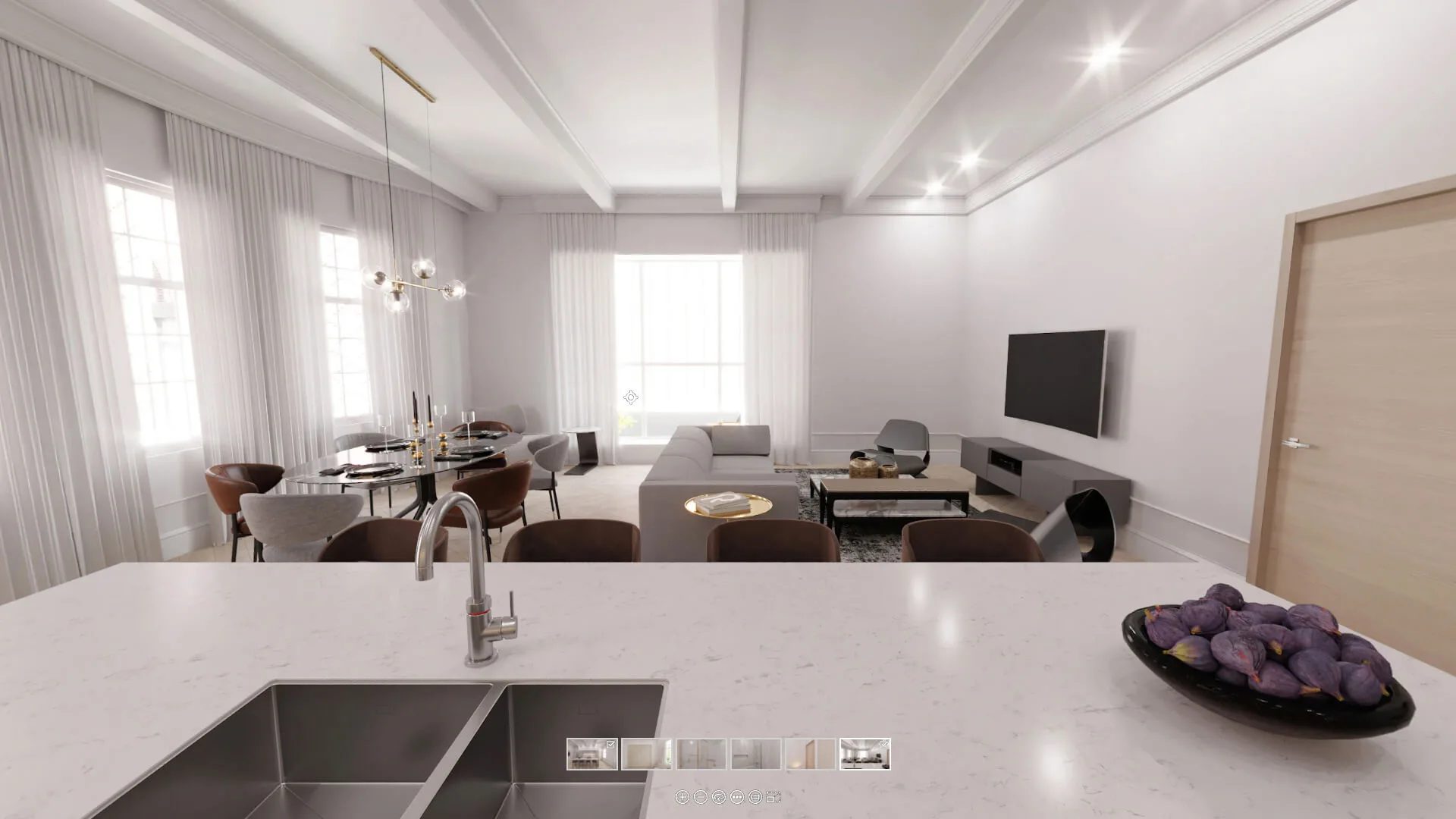 CGI real estate virtual tour view of a luxury condo interior in Canada