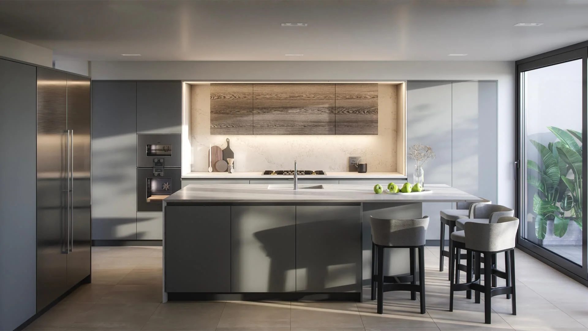 Before-Real estate development kitchen design variations, dark and white cabinets