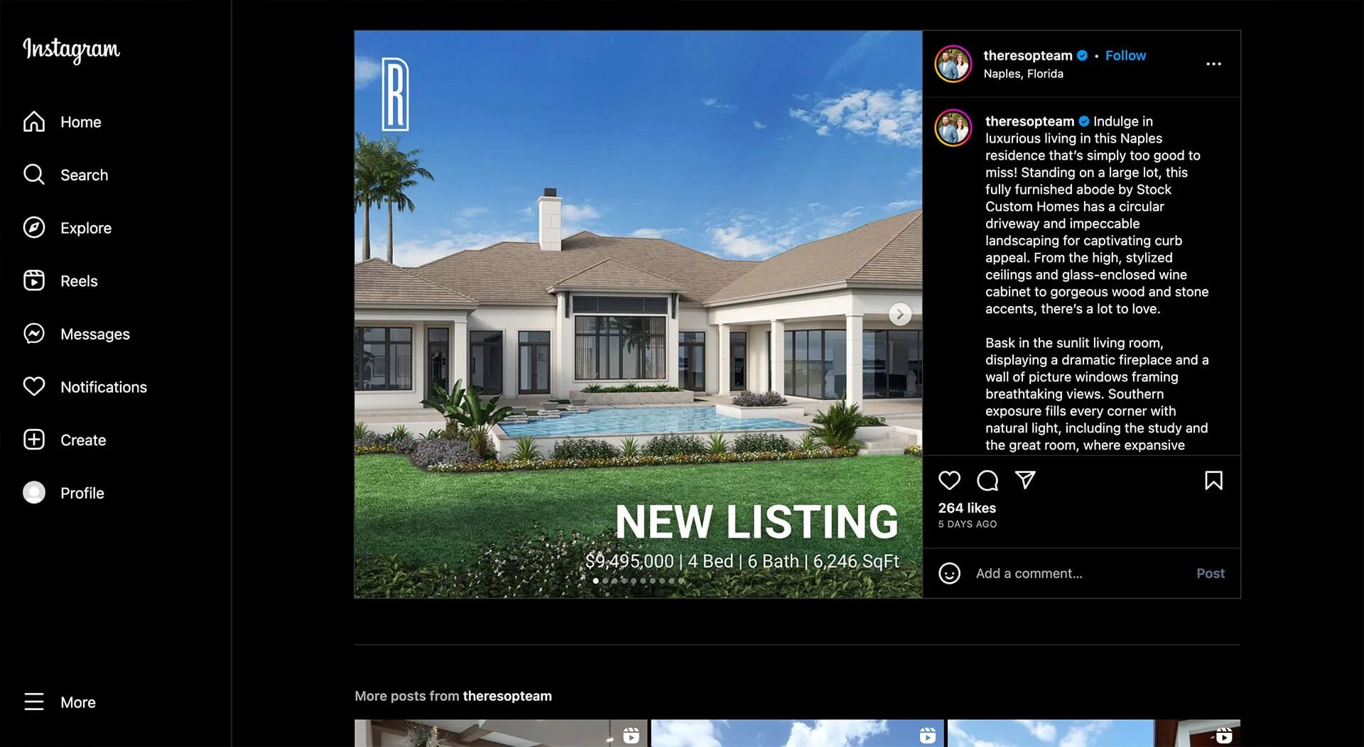 Real estate 3D visualization used in an Instagram new listing post