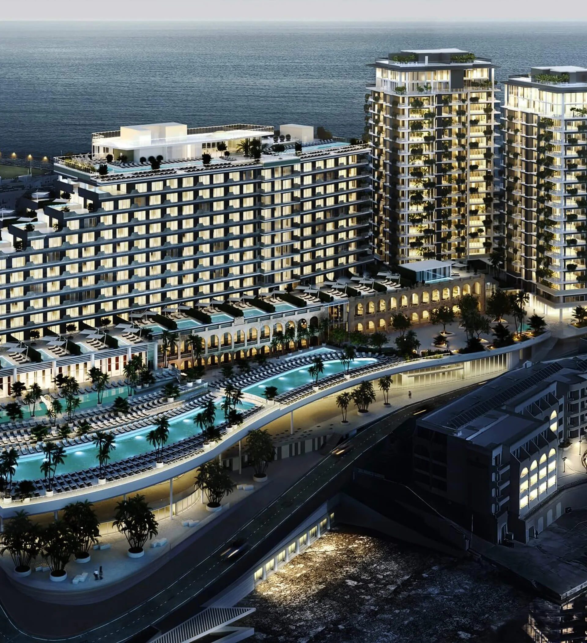 Real estate architectural visualization of a hotel complex exterior