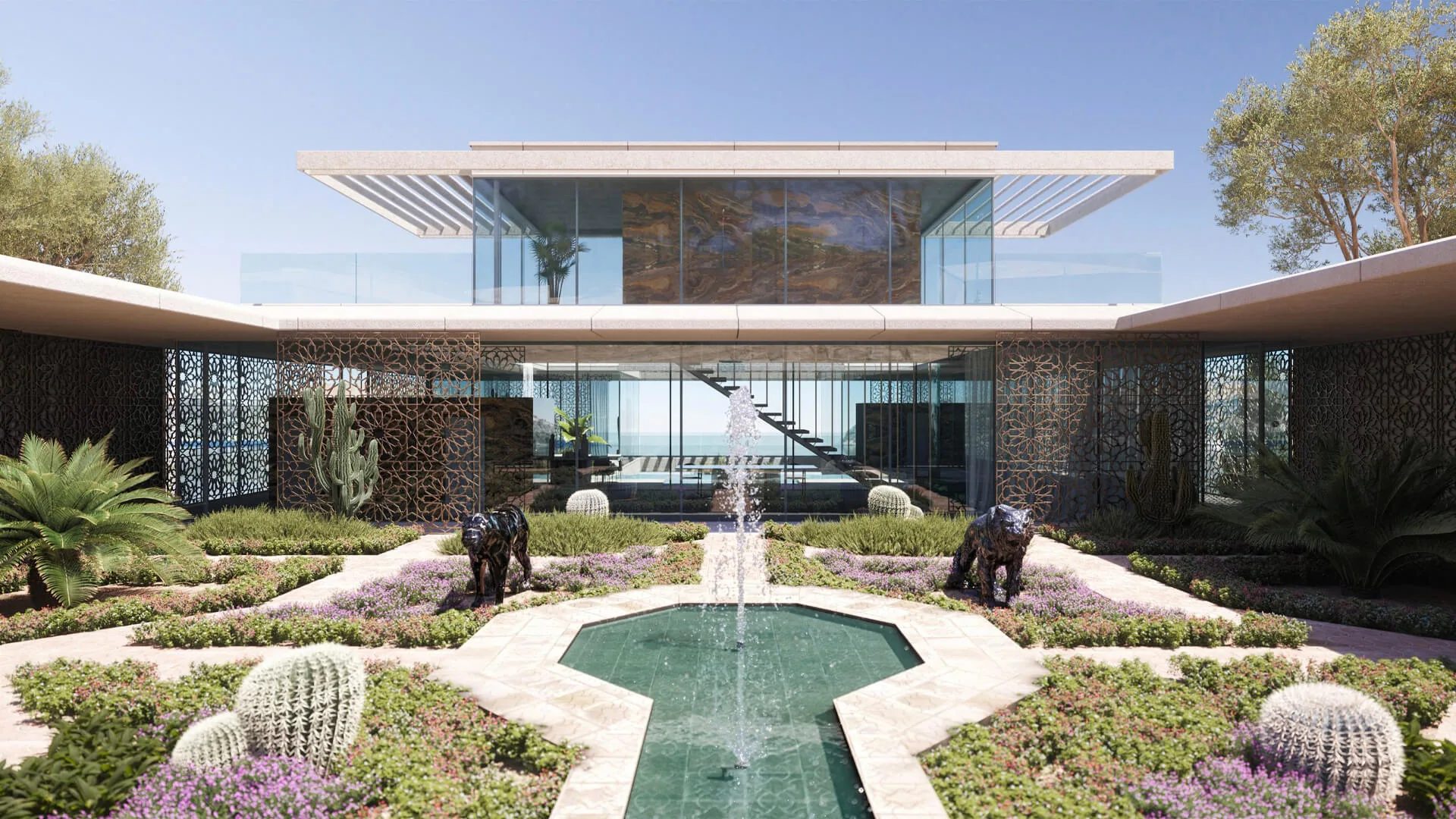 Real estate architectural visualization of a courtyard in a development