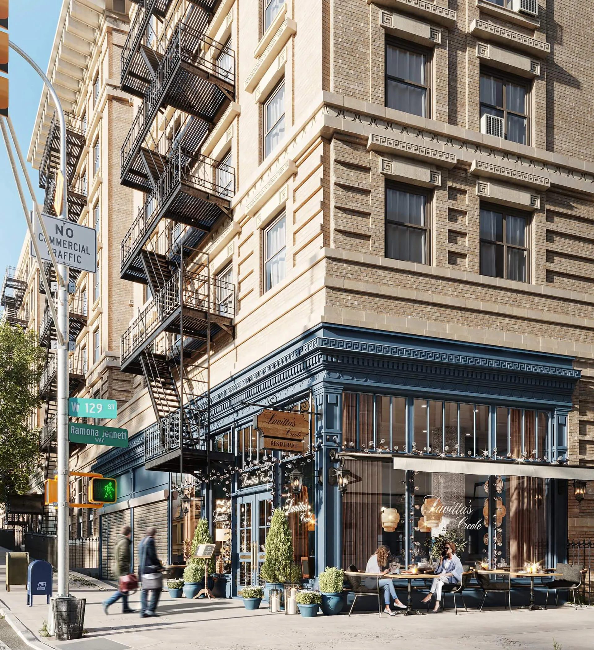 Real estate development architecture: 3D rendering of a restaurant exterior