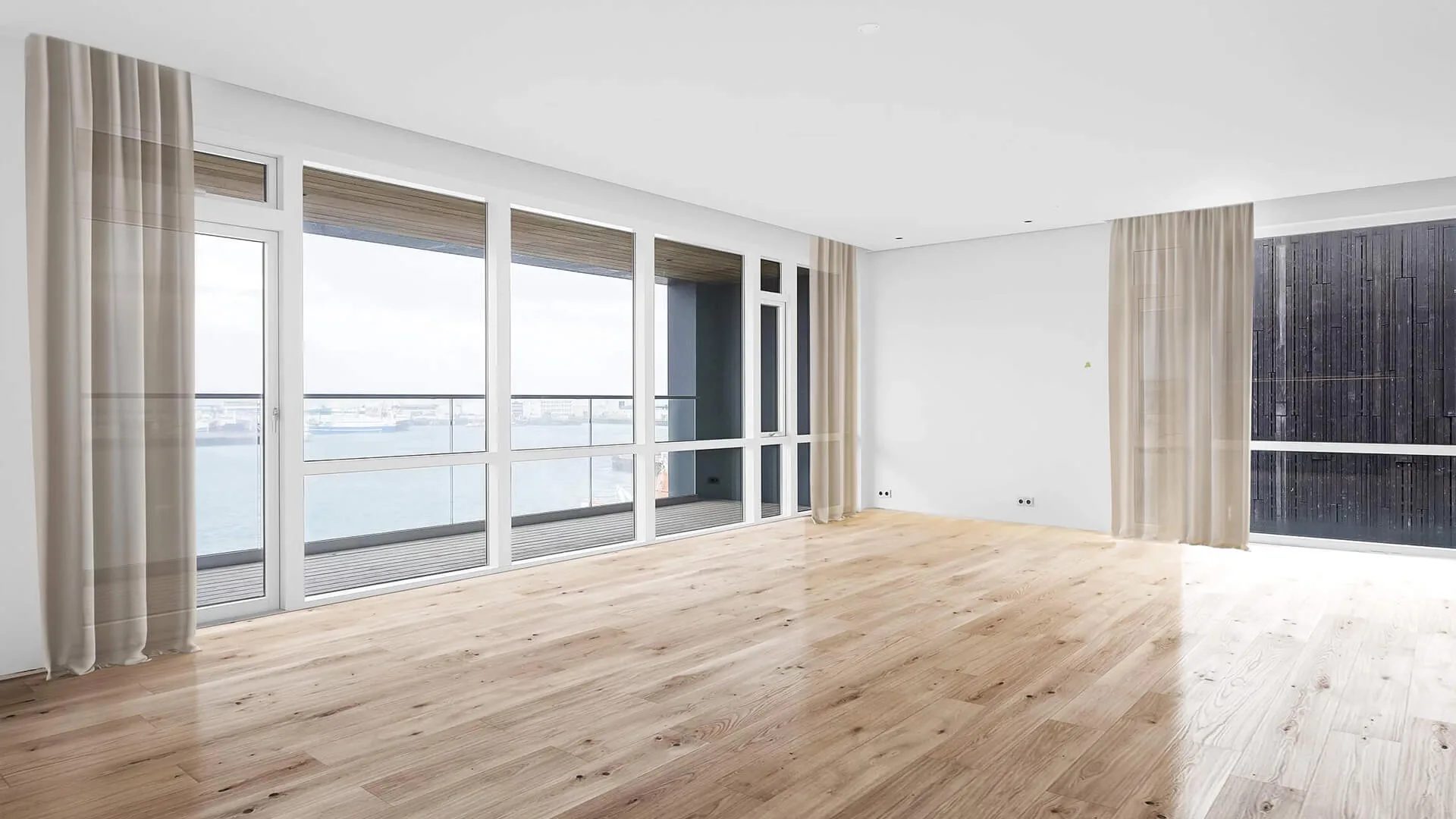 Before-Real estate photo of an empty apartment before and after virtual staging