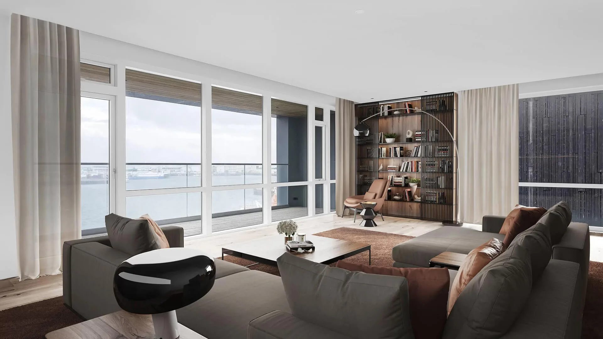 After-Real estate photo of an empty apartment before and after virtual staging