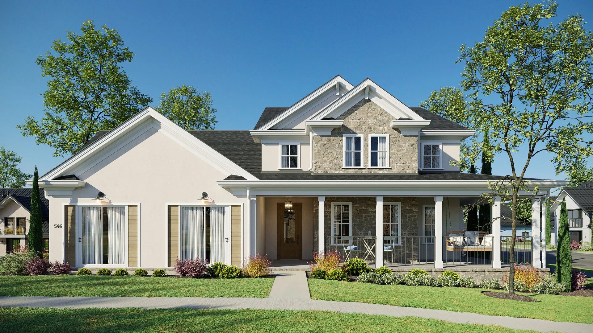 Single family home render of a detached house exterior