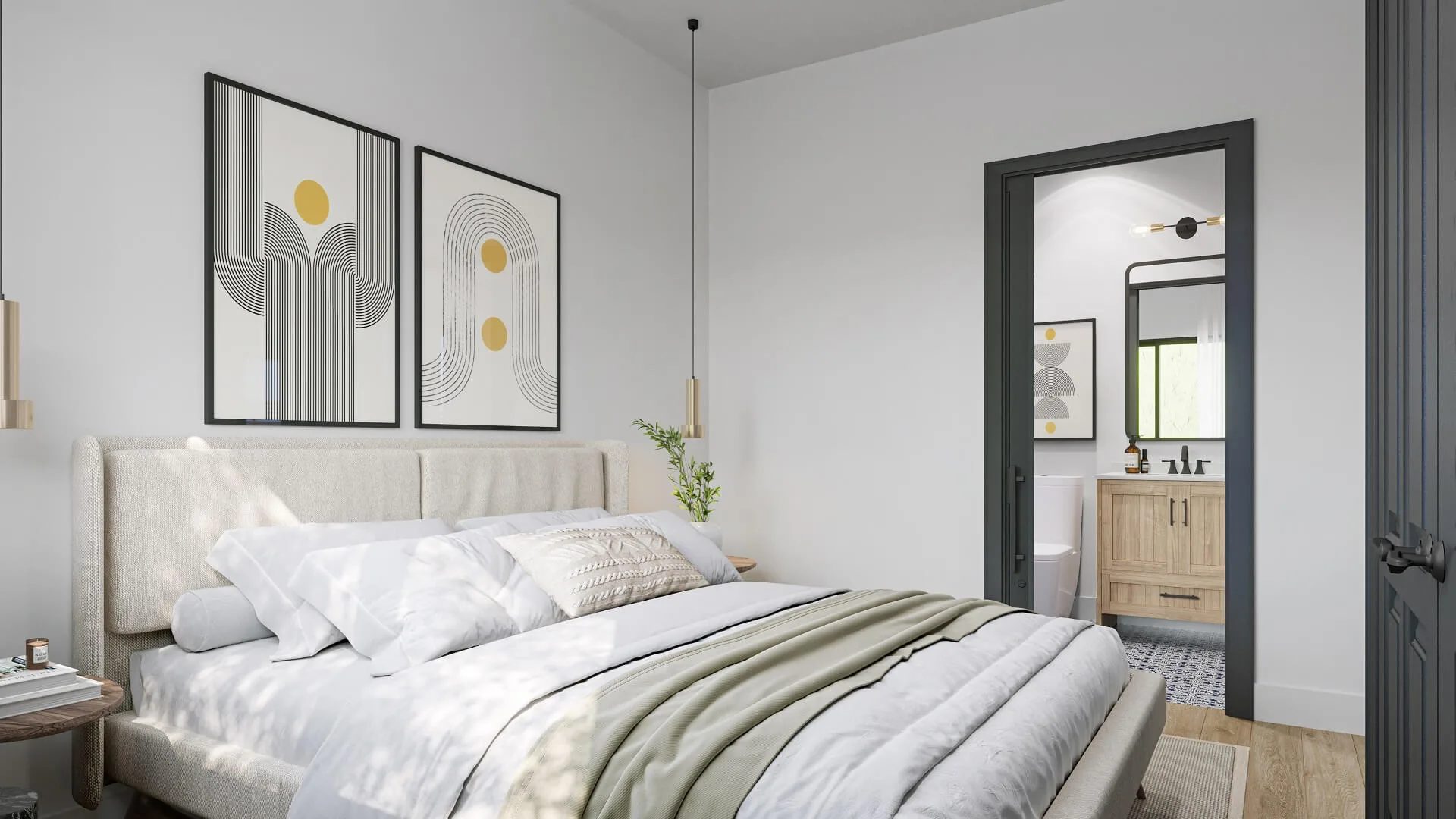 CG image of a bedroom in a modern town home