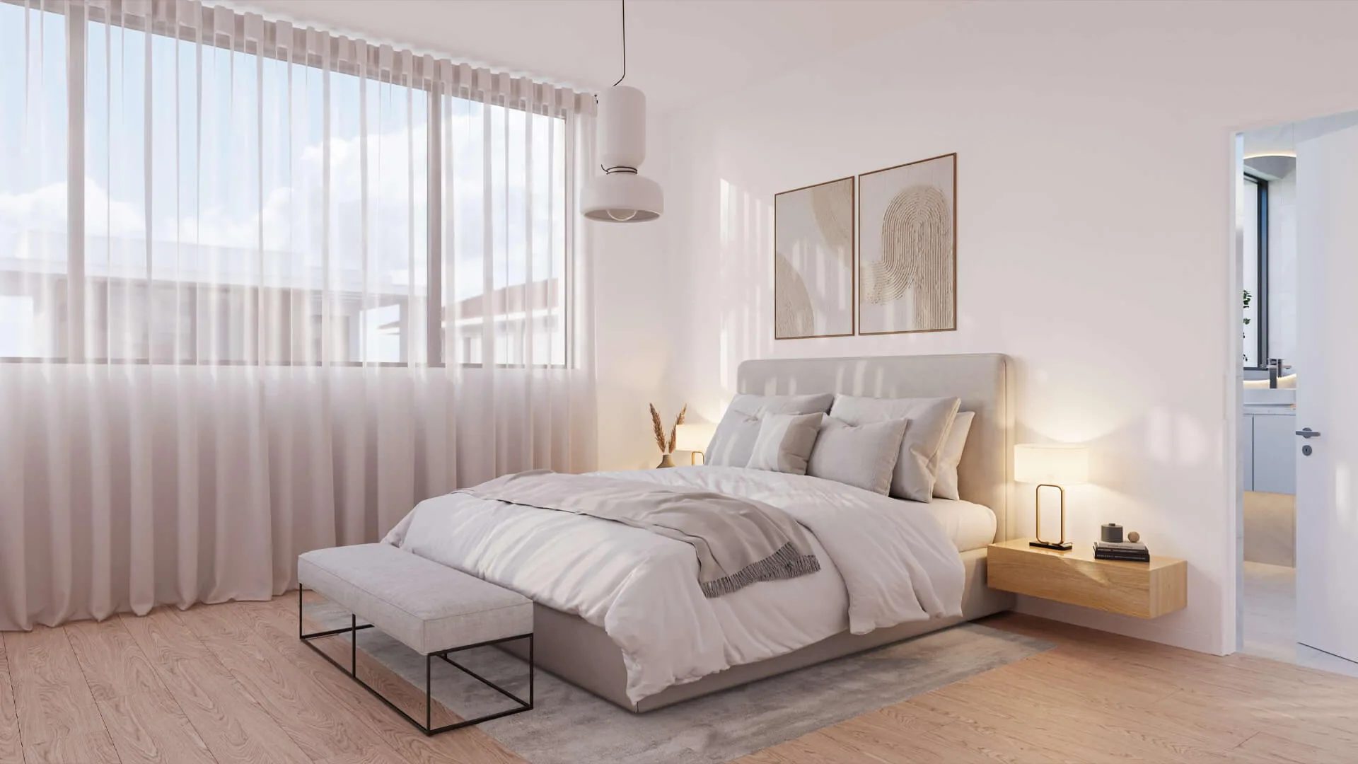 Townhouse bedroom rendered in 3D