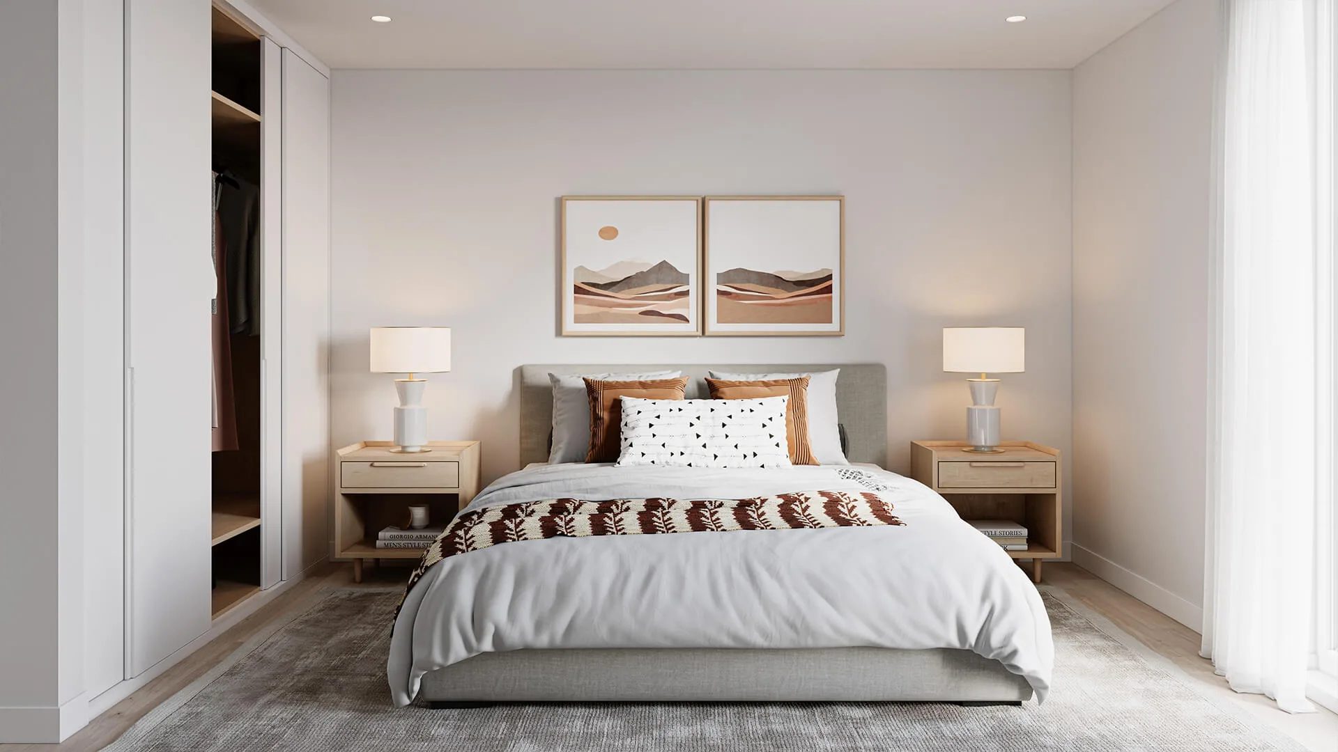 Bedroom interior in a townhouse, 3D visualization