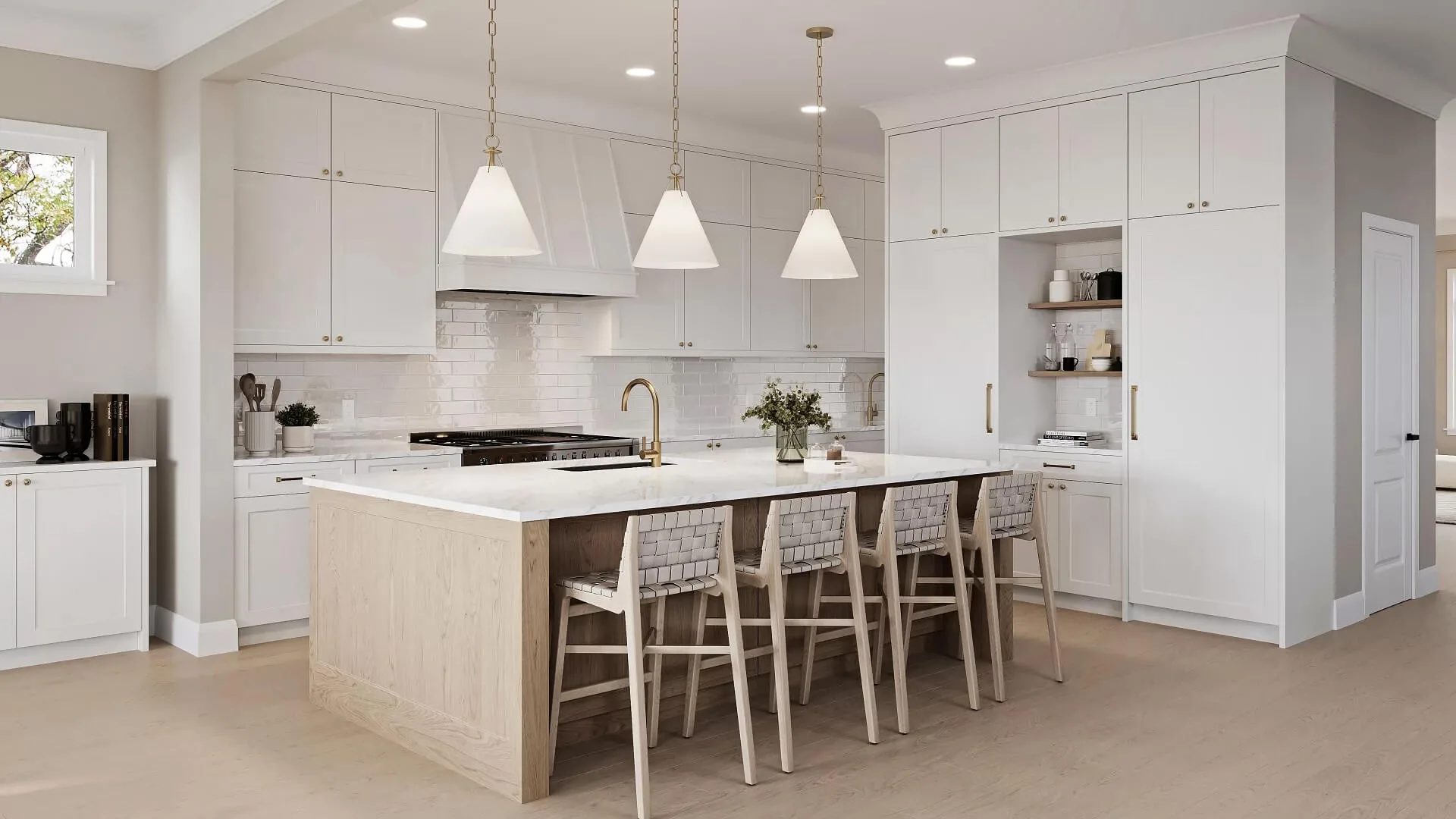 Kitchen interior in a townhouse, 3D visualization