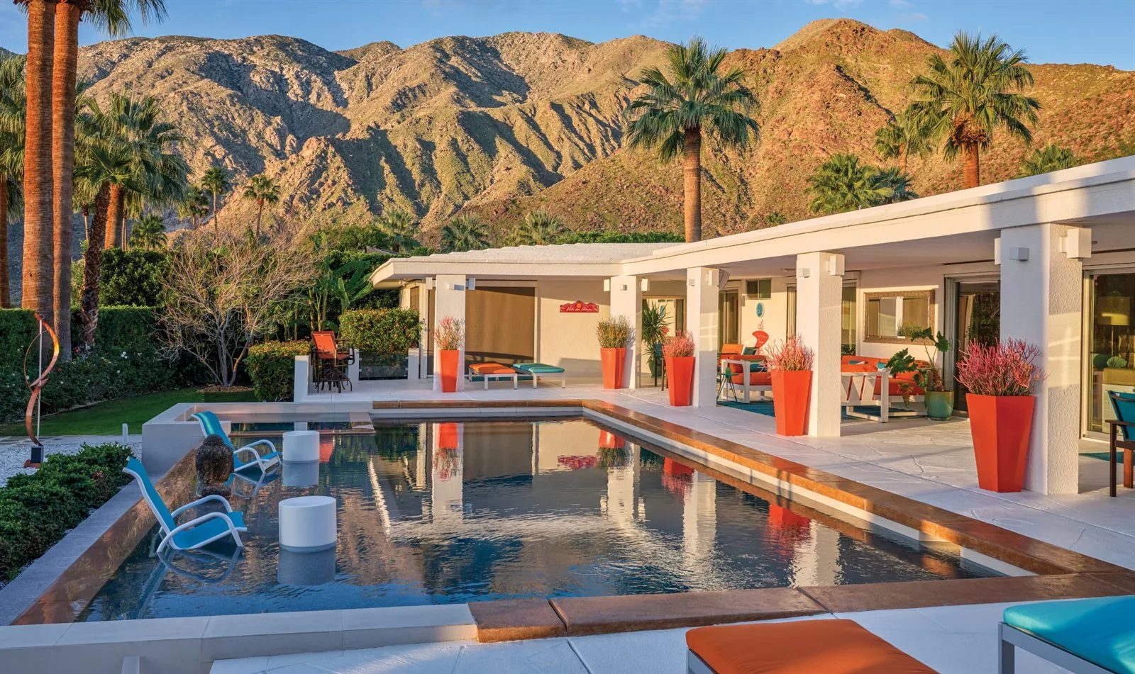 Mid-century modern house with a pool and mountain views in Palm Springs during Modernism Week