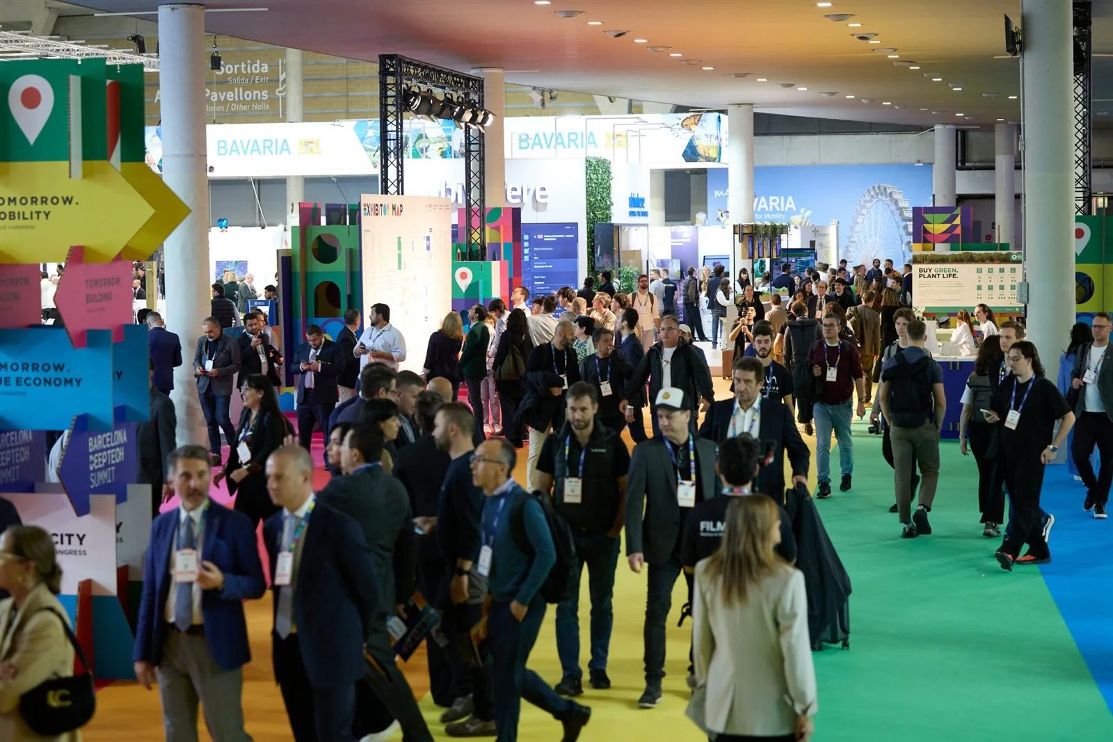 Visitors in the exhibition hall of Smart City Expo World Congress in Barcelona