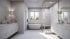 Grayscale 3D Rendering of a Bathroom Interior