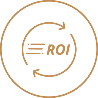 Icon illustrating improved marketing ROI through CGI-generated content for ads and social media