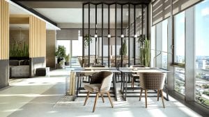 3D Visual of an Office with Panoramic Windows