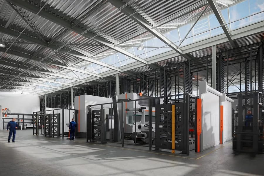 Manufacturing line 3D rendering