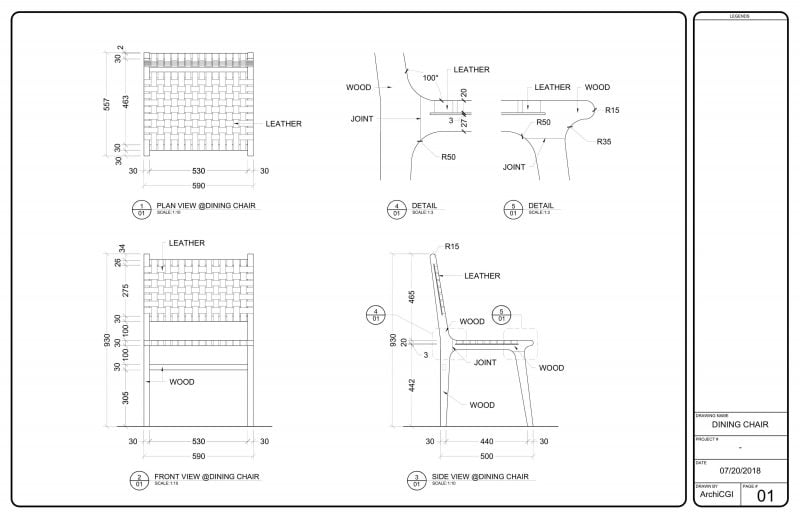 Detailed Millwork Drawings for Leather Chair