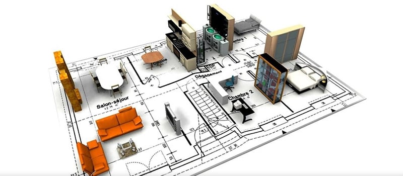 Floor Plan Drawings with Millwork Items Visualized as 3D Models