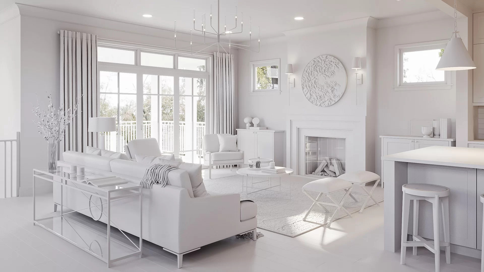 Living Room Interior Grayscale Visualization