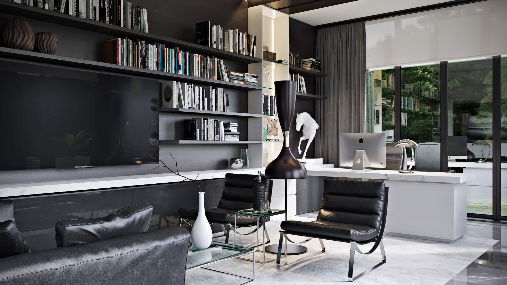 Professional Photoreal Rendering: Classy Home Office Design In Black View02