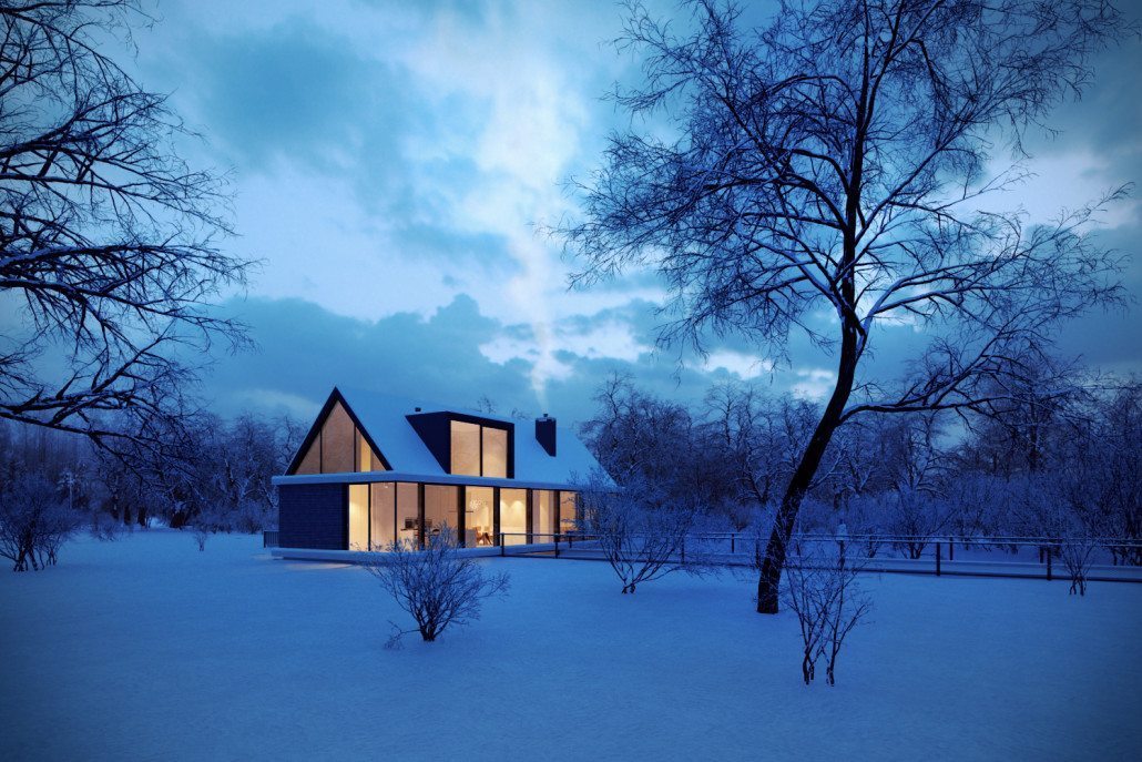 Professional Architectural Rendering Featuring A Beautiful House In A Snowy Forest View04
