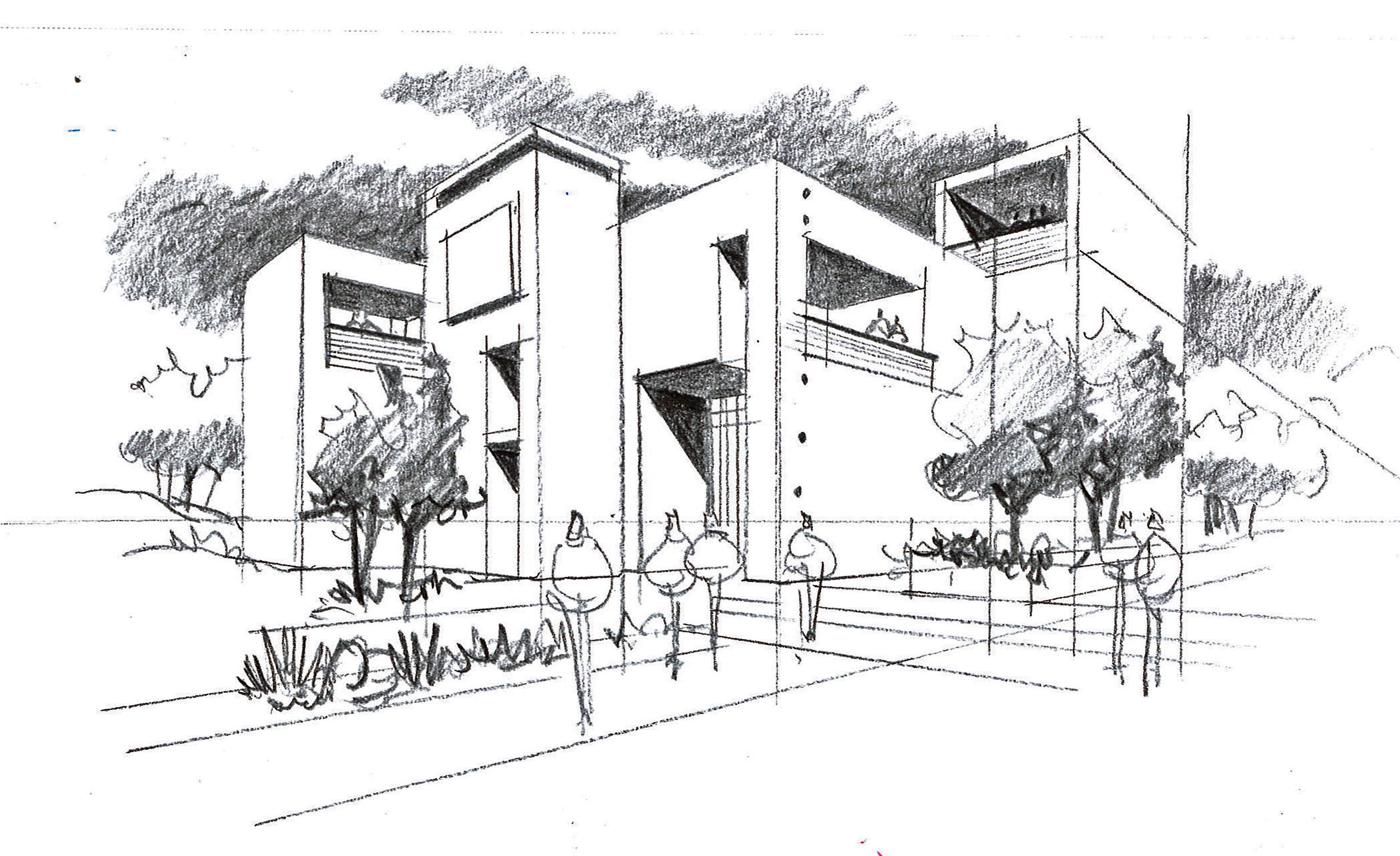 Sketch of exterior building draft blueprint design Stock Vector by  ©snapgalleria 151450472