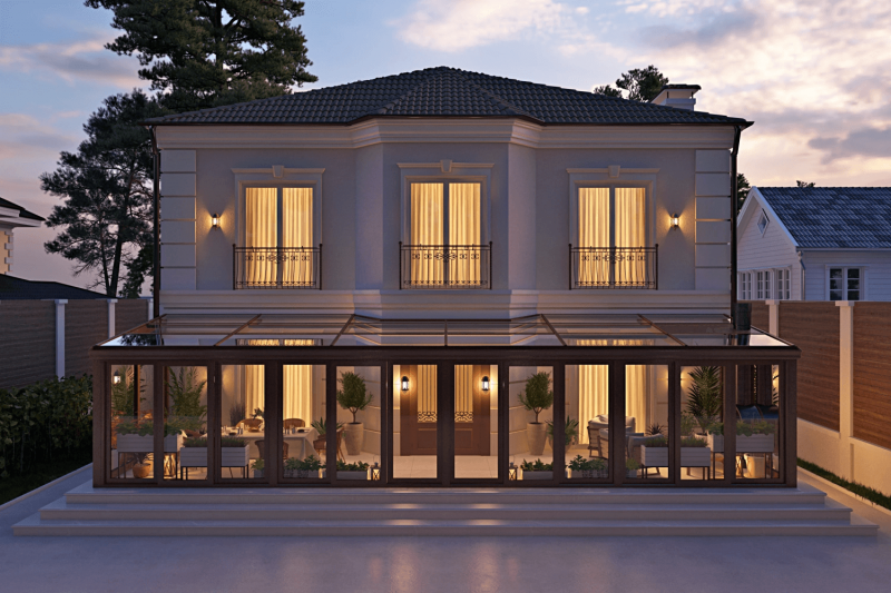 3D Rendering of a Home Exterior Lighting Scenario