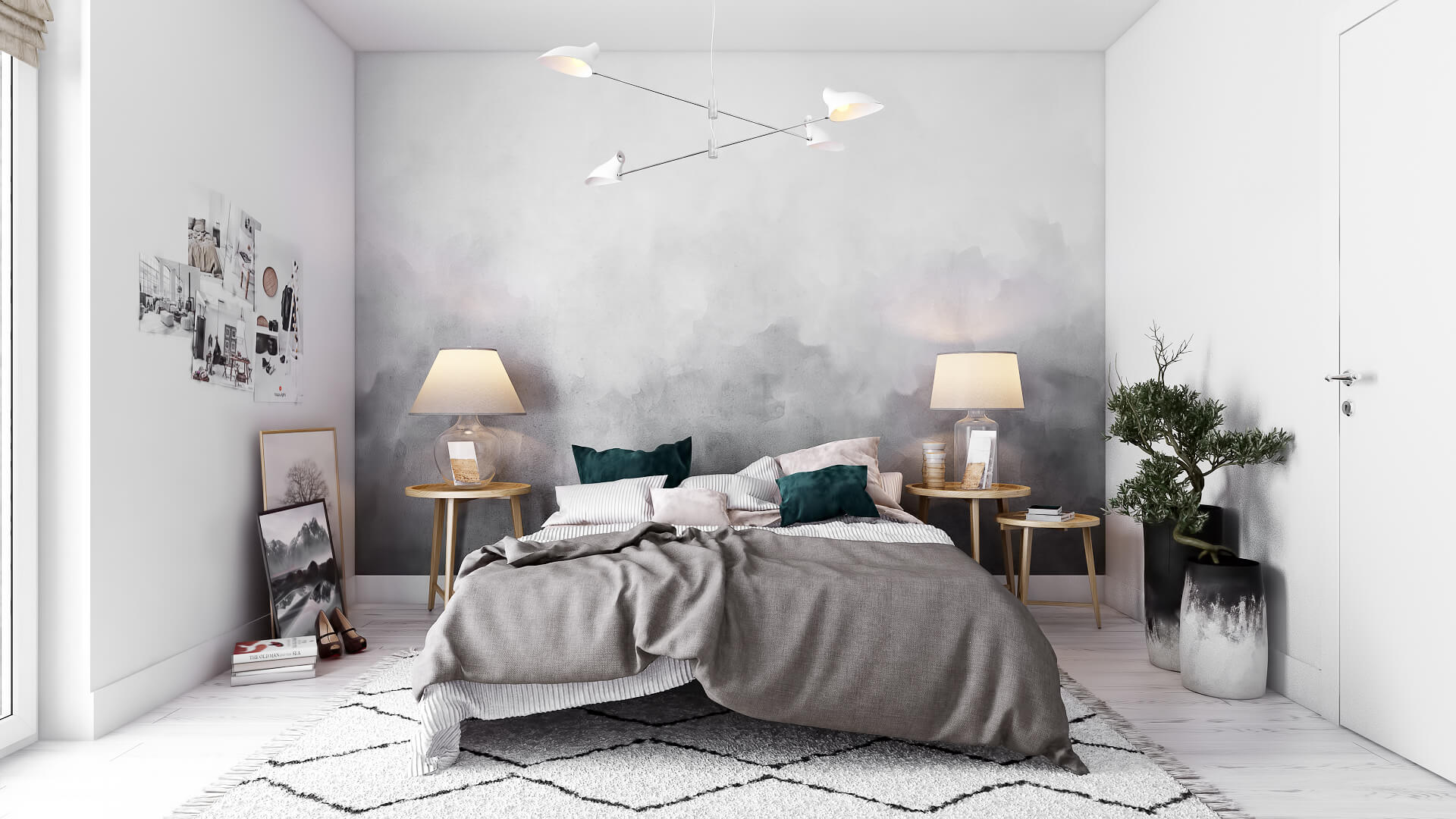 3D Rendering Of a Bedroom In Scandinavian Style