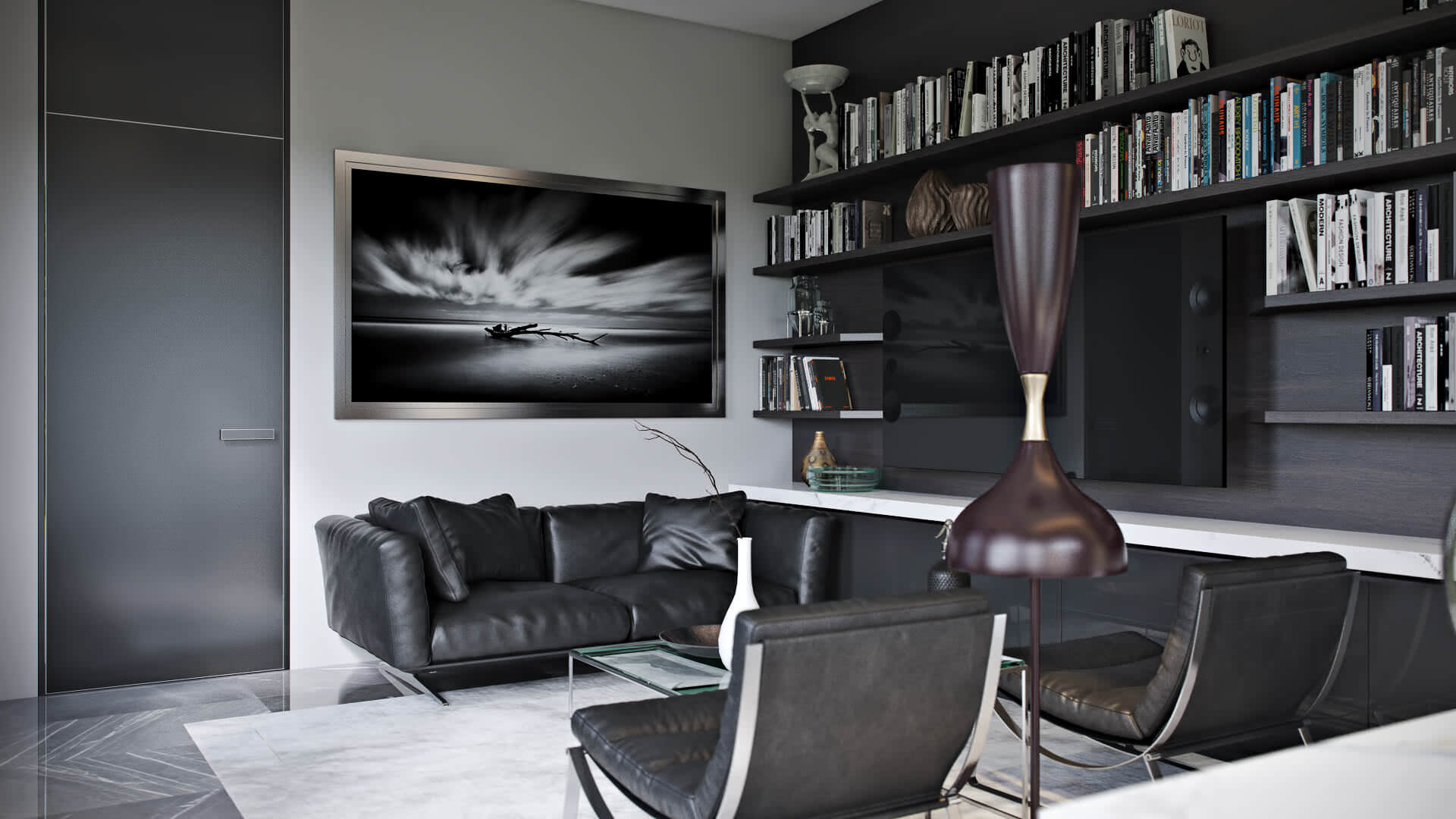 3D Rendering For Interior Design Of Office In Black View02