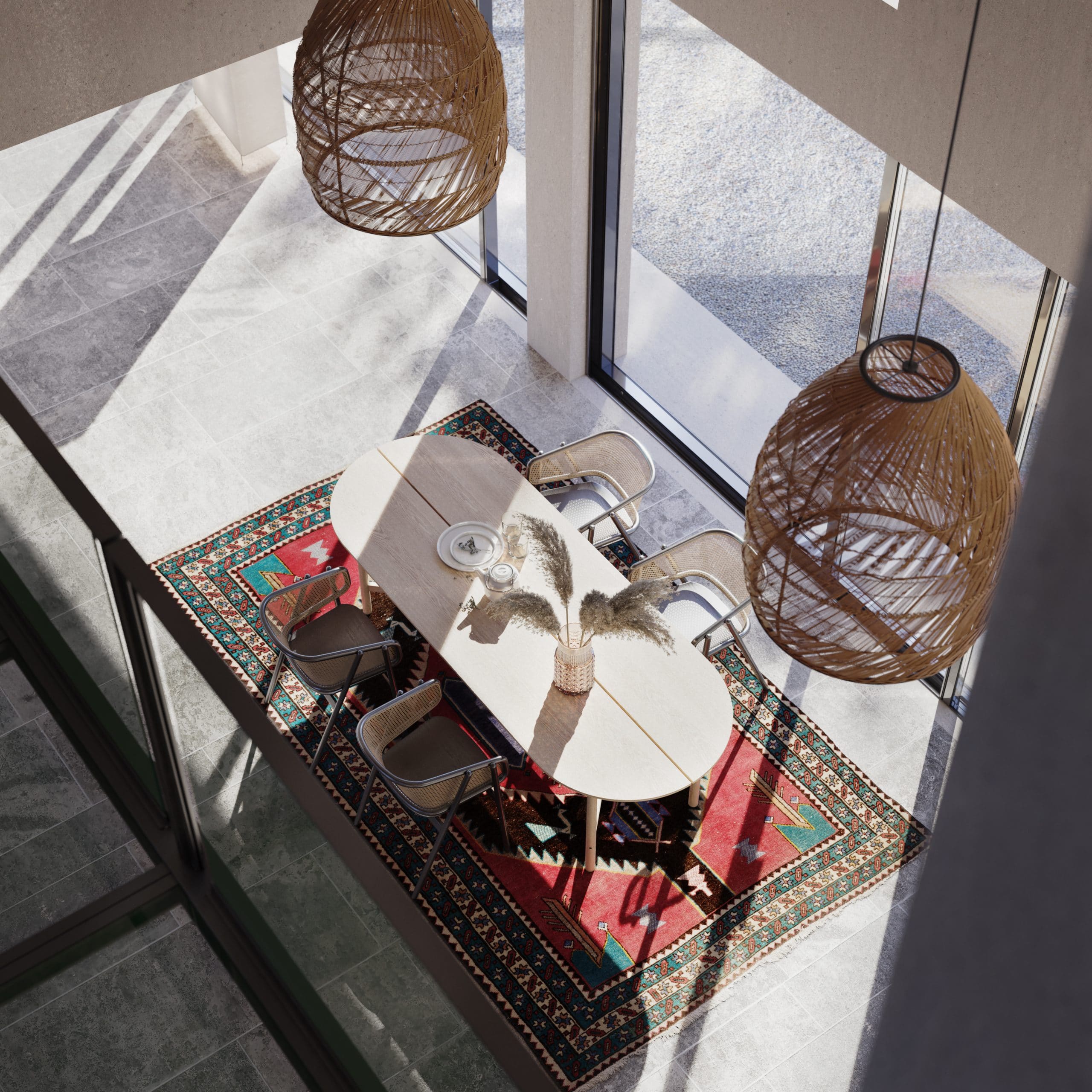 Villa Interior 3D Rendering: Top View