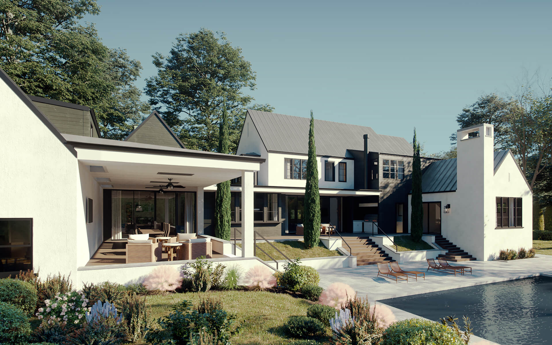 Exterior 3D Rendering Of a House With Pool