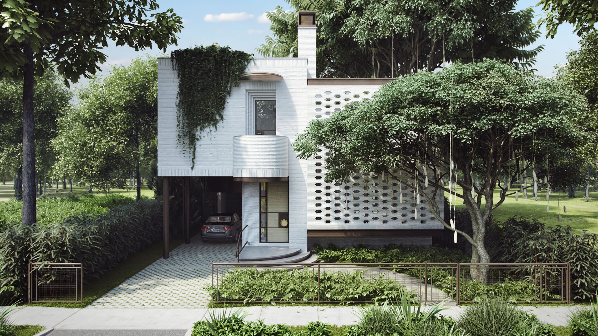 3D Rendering Of a House Surrounded By Greenery